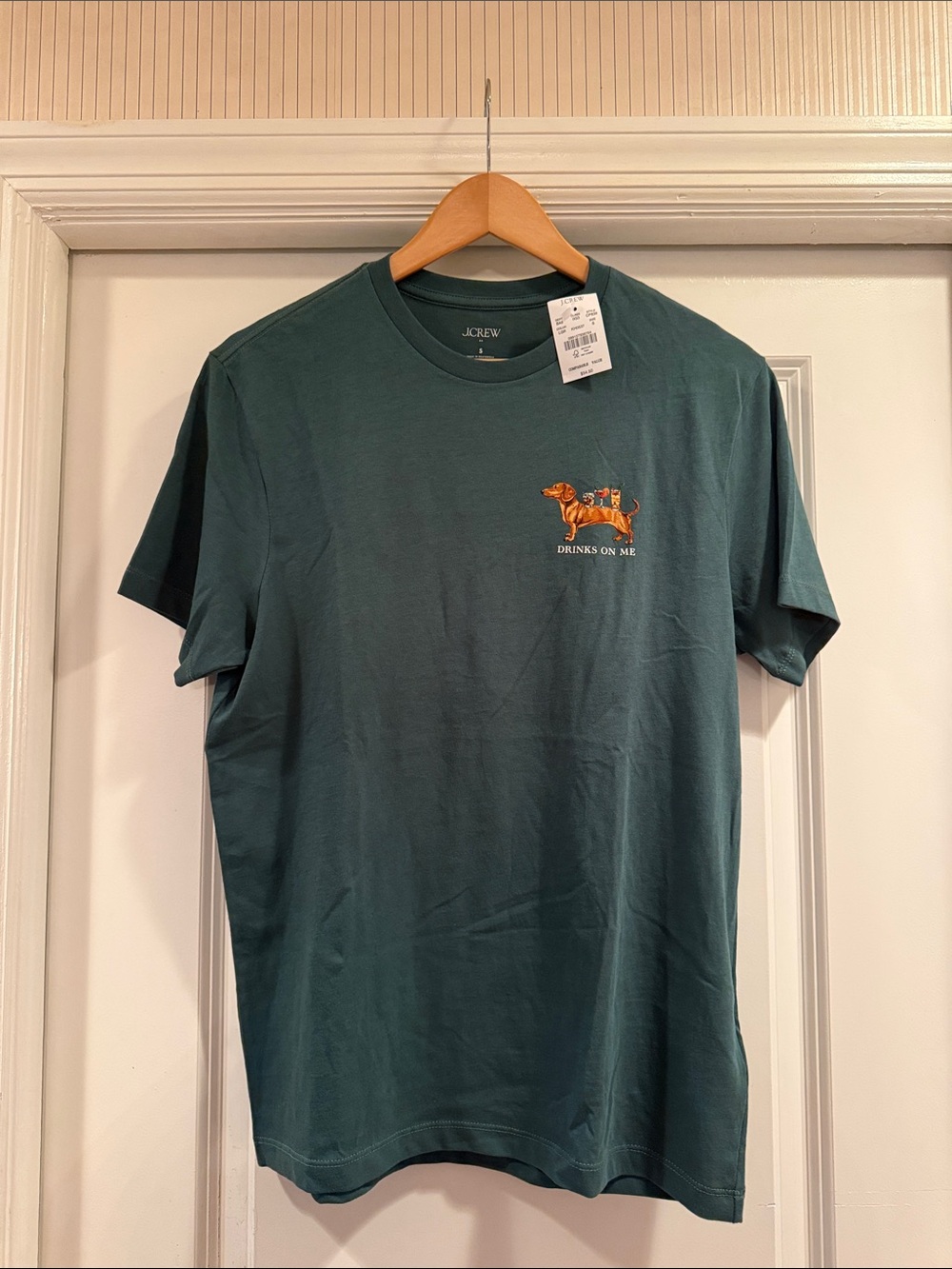 J. Crew Teal Short-Sleeve Crewneck Tee with Orange Dog Graphic